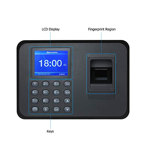 Decdeal-2.4" TFT USB Máquina de Asistencia Biométrica de Huella Dactilar, Sistema Española, LCD Pantalla Soporte Configuración de Español