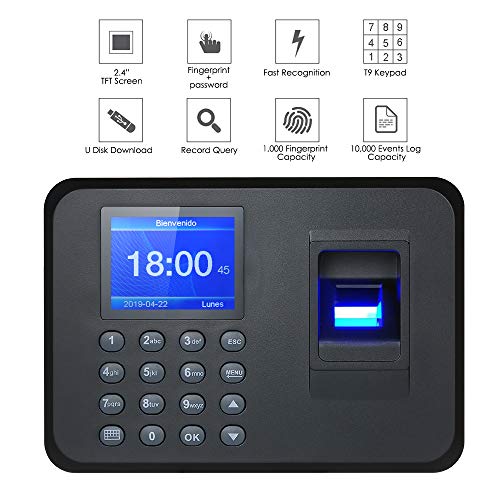 Decdeal-2.4" TFT USB Máquina de Asistencia Biométrica de Huella Dactilar, Sistema Española, LCD Pantalla Soporte Configuración de Español Decdeal-2.4" TFT USB Máquina de Asistencia Biométrica de Huella Dactilar, Sistema Española, LCD Pantalla Soporte Configuración de Español