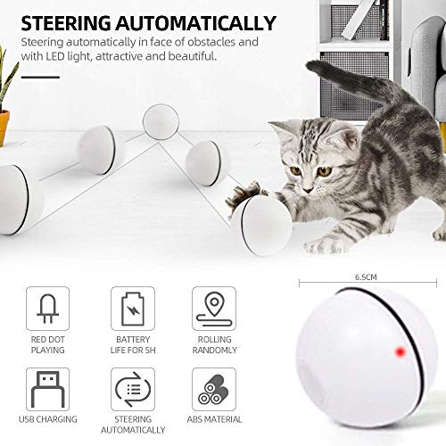 Decdeal Bola de Juguete Eléctrica para Gatos Ejercicio Chase Luz LED Dirección Recargable USB Automáticamente Pelota Interactiva para Mascotas Perros