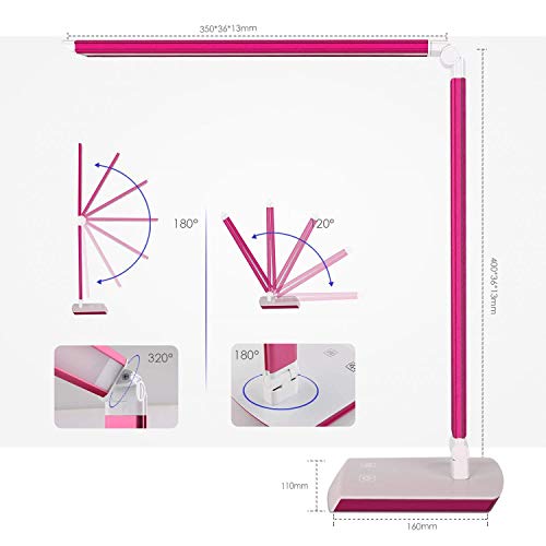 DECKEY 10W LED Lámpara de Escritorio Lámpara de Mesa Lámpara de Mesa Regulable Lámpara de Oficina Giratoria Lámpara de Lectura Lámpara de Libro Lámpara de Trabajo 60 LED (Rosa)