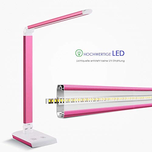 DECKEY 10W LED Lámpara de Escritorio Lámpara de Mesa Lámpara de Mesa Regulable Lámpara de Oficina Giratoria Lámpara de Lectura Lámpara de Libro Lámpara de Trabajo 60 LED (Rosa)