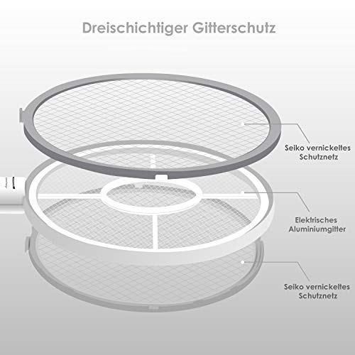 Deckey Raqueta Matamoscas Eléctrica, USB Recargable, Iluminación LED de Malla de Tres Capas con Interruptor de Sensor Táctil, Blanco Deckey Raqueta Matamoscas Eléctrica, USB Recargable, Iluminación LED de Malla de Tres Capas con Interruptor de Sensor Táctil, Blanco