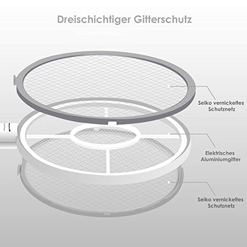 Deckey Raqueta Matamoscas Eléctrica, USB Recargable, Iluminación LED de Malla de Tres Capas con Interruptor de Sensor Táctil, Blanco