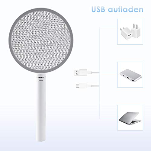 Deckey Raqueta Matamoscas Eléctrica, USB Recargable, Iluminación LED de Malla de Tres Capas con Interruptor de Sensor Táctil, Blanco Deckey Raqueta Matamoscas Eléctrica, USB Recargable, Iluminación LED de Malla de Tres Capas con Interruptor de Sensor Táctil, Blanco