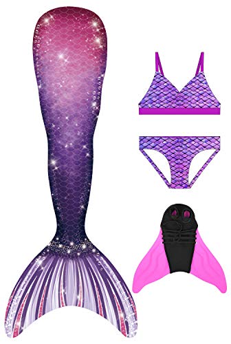 Decool Cola de Sirena Traje de Baño Sirena de Las Muchachas Bikini 4pcs Set, Princesa Cosplay Conjunto con Cola de Sirena Monofín