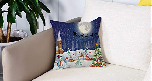 decoración Cuadrada, Navidad, Temporada de Invierno Muñeco de Nieve Árbol de Navidad Trineo de Santa Luna Presente Cajas Nieve,Funda de Almohada Almohada para Coche Almohada para sofá casero