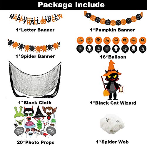 Decoración de Halloween, Bst4U Pancarta de Letras, Pancarta de Calabaza, Pancarta de ArañA, Tela Negra, TelarañA, Globo, Mago de Gato Negro, Accesorio para Fotos (42 Piezas) Decoración de Halloween, Bst4U Pancarta de Letras, Pancarta de Calabaza, Pancarta de ArañA, Tela Negra, TelarañA, Globo, Mago de Gato Negro, Accesorio para Fotos (42 Piezas)