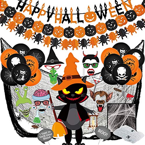 Decoración de Halloween, Bst4U Pancarta de Letras, Pancarta de Calabaza, Pancarta de ArañA, Tela Negra, TelarañA, Globo, Mago de Gato Negro, Accesorio para Fotos (42 Piezas) Decoración de Halloween, Bst4U Pancarta de Letras, Pancarta de Calabaza, Pancarta de ArañA, Tela Negra, TelarañA, Globo, Mago de Gato Negro, Accesorio para Fotos (42 Piezas)