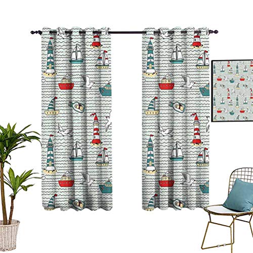 Decoración del faro Decoración del hogar Cortinas de puerta corredera Gaviotas Faro mensaje en botellas de vapor, veleros, diseño ondulado, tema náutico fácil de instalar, multi W42 x L63 pulgadas Decoración del faro Decoración del hogar Cortinas de puerta corredera Gaviotas Faro mensaje en botellas de vapor, veleros, diseño ondulado, tema náutico fácil de instalar, multi W42 x L63 pulgadas