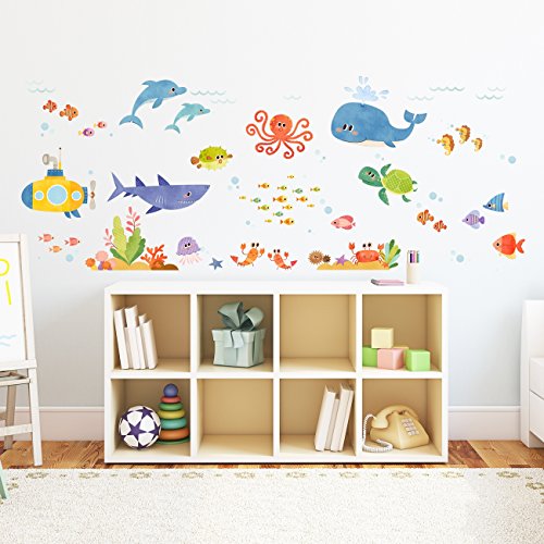 DECOWALL DW-1611S Aventura en el Mar Vinilo Pegatinas Decorativas Adhesiva Pared Dormitorio Salón Guardería Habitación Infantiles Niños Bebés