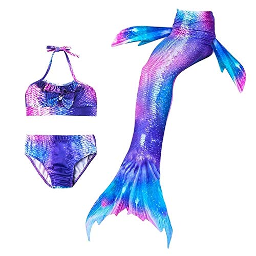 DECTN 3PCS / Set Hot Kids Girls Bikini Set Colas de Sirena con Aleta Traje de baño Bikini Traje de baño Vestido para niñas Niños Playa Cosplay 7-8T Estilo A