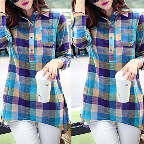 DEELIN Camisa De Manga Larga Floja De La Camisa A Cuadros Floja De La Manga De La Moda Casual De Las Mujeres (M, Azul) DEELIN Camisa De Manga Larga Floja De La Camisa A Cuadros Floja De La Manga De La Moda Casual De Las Mujeres (M, Azul)