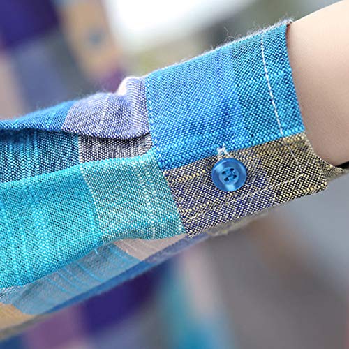 DEELIN Camisa De Manga Larga Floja De La Camisa A Cuadros Floja De La Manga De La Moda Casual De Las Mujeres (M, Azul) DEELIN Camisa De Manga Larga Floja De La Camisa A Cuadros Floja De La Manga De La Moda Casual De Las Mujeres (M, Azul)