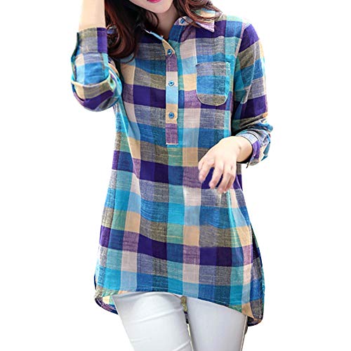 DEELIN Camisa De Manga Larga Floja De La Camisa A Cuadros Floja De La Manga De La Moda Casual De Las Mujeres (M, Azul) DEELIN Camisa De Manga Larga Floja De La Camisa A Cuadros Floja De La Manga De La Moda Casual De Las Mujeres (M, Azul)
