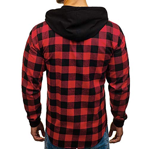 DEELIN Camisa De Manga Larga, Los Hombres De OtoñO De Invierno A Cuadros De Sudadera con Capucha Blusa De Ropa De Camisa