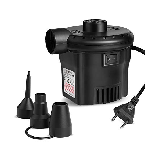 Deeplee Bomba de Aire Eléctrica, Inflador Eléctrico 130W de Alta Potencia para Colchón Hinchable, Colchoneta Inflable, Piscina, Juguete Inflado, 3 Boquillas Incluidas