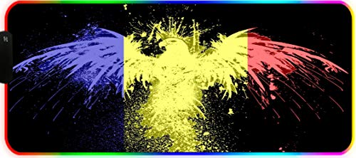 DEESYG RGB Alfombrilla de Ratón Gaming -XXL (800 x 300 x 3mm),12 Modos Efectos de Luces,Superficie Texturizada Suave y Base Antideslizante para Gamers,PC y Portátil -Logotipo del águila de Andorra