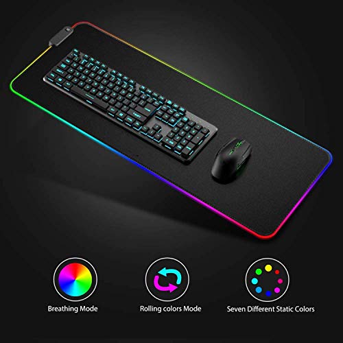 DEESYG RGB Alfombrilla de Ratón Gaming -XXL (800 x 300 x 3mm),12 Modos Efectos de Luces,Superficie Texturizada Suave y Base Antideslizante para Gamers,PC y Portátil -Logotipo del águila de Andorra