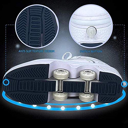 Deformation Roller Shoes - with Light Up Shoes USB Chargable 2 In 1 Four-Wheele Automatic Walking Pulley Skates Shoes For Unisex Kid Men Women,White-33EU