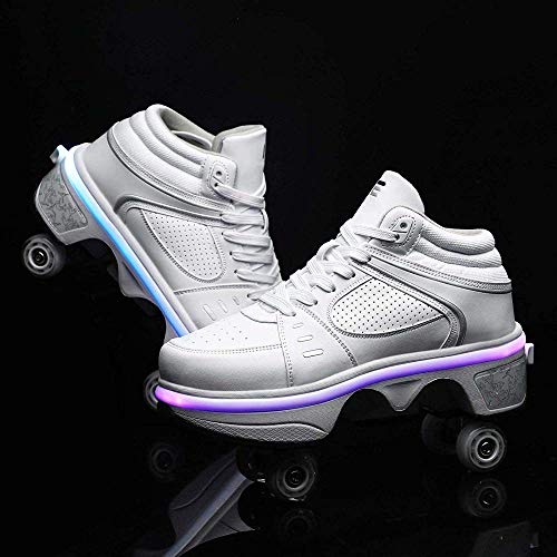 Deformation Roller Skates Shoes - with Color LED Light/Skating Shoes Adult Children's Automatic Walking Shoes Invisible Pulley Shoes,EU40