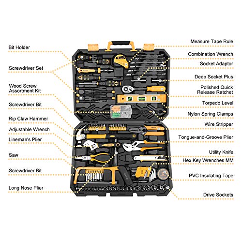 DEKO Juego de llaves de Vaso y Herramientas de 168 Piezas Herramienta de Reparación Automática,Juego de Combinación Mixtas Kit con Caja de Herramientas de Plástico Caja de Almacenamiento