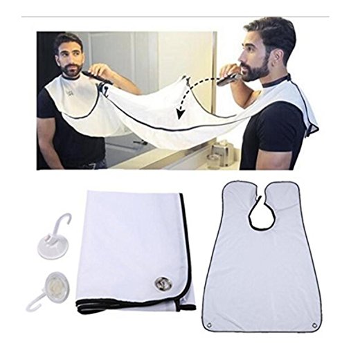 Delantal de barba impermeable de RUII, para adulto, barbero, tela, Blanco, 130x82cm Delantal de barba impermeable de RUII, para adulto, barbero, tela, Blanco, 130x82cm