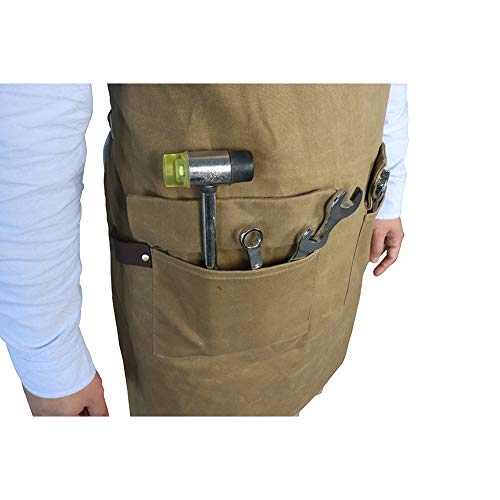 Delantal de trabajo unisex de lona encerada resistente con 5 bolsillos, delantal ajustable para los ingenieros, carpintero, manualidades, para cocina, jardín, cerámica, taller de manualidades, garaje Delantal de trabajo unisex de lona encerada resistente con 5 bolsillos, delantal ajustable para los ingenieros, carpintero, manualidades, para cocina, jardín, cerámica, taller de manualidades, garaje