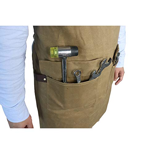 Delantal de trabajo unisex de lona encerada resistente con 5 bolsillos, delantal ajustable para los ingenieros, carpintero, manualidades, para cocina, jardín, cerámica, taller de manualidades, garaje