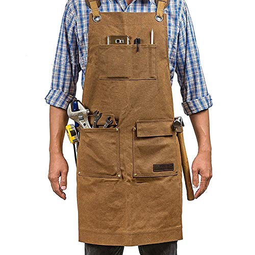 Delantal de trabajo unisex de lona encerada resistente con 5 bolsillos, delantal ajustable para los ingenieros, carpintero, manualidades, para cocina, jardín, cerámica, taller de manualidades, garaje Delantal de trabajo unisex de lona encerada resistente con 5 bolsillos, delantal ajustable para los ingenieros, carpintero, manualidades, para cocina, jardín, cerámica, taller de manualidades, garaje