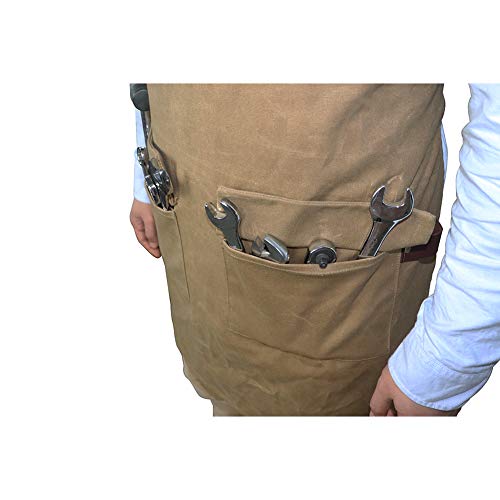 Delantal de trabajo unisex de lona encerada resistente con 5 bolsillos, delantal ajustable para los ingenieros, carpintero, manualidades, para cocina, jardín, cerámica, taller de manualidades, garaje