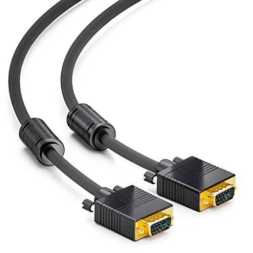 deleyCON 5m Cable VGA 15pin - Cable de Monitor S-VGA Conector D-Sub 1080p Full HD Protegido Protector 2 Filtro de Ferrita Contactos Chapados en Oro