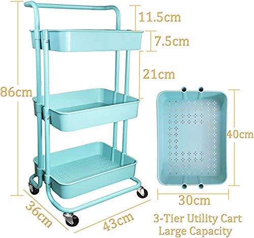 Delgeo Carrito con Bloquear Ruedas, Carrito Auxiliar con 3 Nivel para la Cocina,baño, Dormitorio de Almacenamiento(Verde) Delgeo Carrito con Bloquear Ruedas, Carrito Auxiliar con 3 Nivel para la Cocina,baño, Dormitorio de Almacenamiento(Verde)