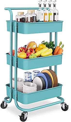 Delgeo Carrito con Bloquear Ruedas, Carrito Auxiliar con 3 Nivel para la Cocina,baño, Dormitorio de Almacenamiento(Verde) Delgeo Carrito con Bloquear Ruedas, Carrito Auxiliar con 3 Nivel para la Cocina,baño, Dormitorio de Almacenamiento(Verde)