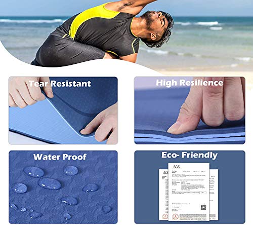 Delgeo Esterilla Yoga Colchoneta de Yoga Antideslizante con Material ecológico TPE con líneas corporales Yoga Mat diseñado para Entrenamiento y Entrenamiento físico (Azul Oscuro y Azul Claro)