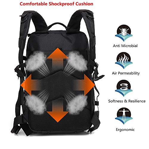 Delgeo Mochila Táctica 45L Gran Capacidad Múltiples Bolsillos Mochila Crossfit Nylon 900D Impermeable Mochila para Hombre y Mujer Mochila Senderismo, Acampada, Montañismo y más - Negro