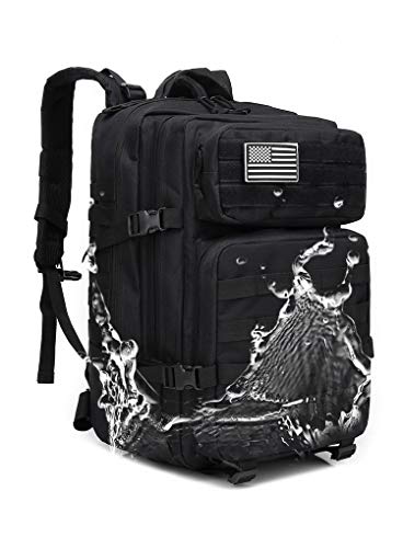 Delgeo Mochila Táctica 45L Gran Capacidad Múltiples Bolsillos Mochila Crossfit Nylon 900D Impermeable Mochila para Hombre y Mujer Mochila Senderismo, Acampada, Montañismo y más - Negro