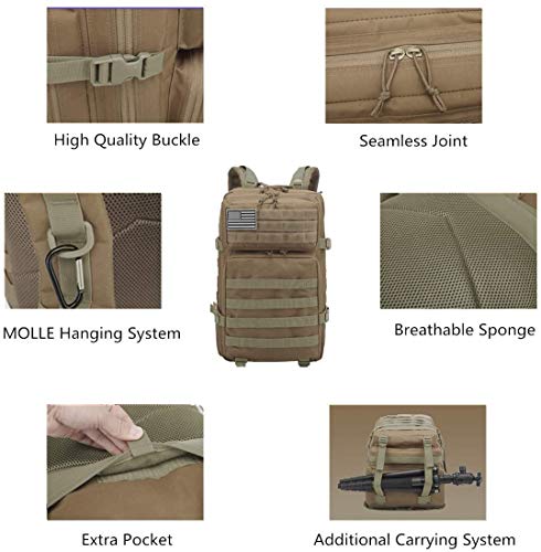 Delgeo Mochila Táctica 45L Gran Capacidad Múltiples Bolsillos Mochila Crossfit Nylon 900D Impermeable Robusto Mochila para Hombre y Mujer Mochila Senderismo, Acampada, Montañismo - Caqui Delgeo Mochila Táctica 45L Gran Capacidad Múltiples Bolsillos Mochila Crossfit Nylon 900D Impermeable Robusto Mochila para Hombre y Mujer Mochila Senderismo, Acampada, Montañismo - Caqui