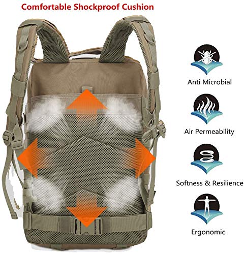 Delgeo Mochila Táctica 45L Gran Capacidad Múltiples Bolsillos Mochila Crossfit Nylon 900D Impermeable Robusto Mochila para Hombre y Mujer Mochila Senderismo, Acampada, Montañismo - Caqui Delgeo Mochila Táctica 45L Gran Capacidad Múltiples Bolsillos Mochila Crossfit Nylon 900D Impermeable Robusto Mochila para Hombre y Mujer Mochila Senderismo, Acampada, Montañismo - Caqui