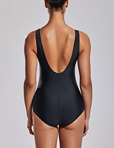 DELIMIRA - Bañador de una Pieza sin Cremallera Ropa de baño sin Espalda para Mujer Negro 44 DELIMIRA - Bañador de una Pieza sin Cremallera Ropa de baño sin Espalda para Mujer Negro 44