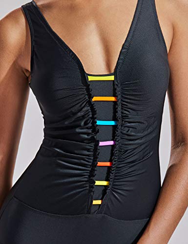 DELIMIRA - Bañador de una Pieza sin Cremallera Ropa de baño sin Espalda para Mujer Negro 44 DELIMIRA - Bañador de una Pieza sin Cremallera Ropa de baño sin Espalda para Mujer Negro 44