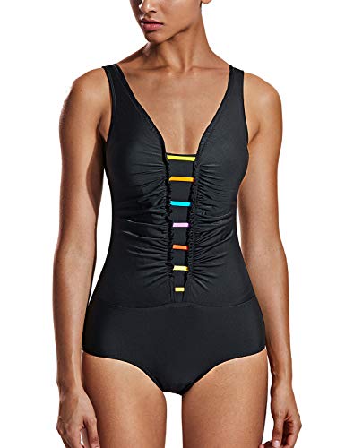 DELIMIRA - Bañador de una Pieza sin Cremallera Ropa de baño sin Espalda para Mujer Negro 44 DELIMIRA - Bañador de una Pieza sin Cremallera Ropa de baño sin Espalda para Mujer Negro 44