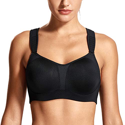 DELIMIRA Mujer Sujetador Deportivo Talla Grande de Alto Impacto Copas Moldeadas con Aros Negro 95D