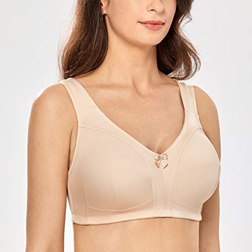 DELIMIRA - Sujetador de Copa Blanda Sin Aros Sin Relleno Talla Grande para Mujer Beige 105C