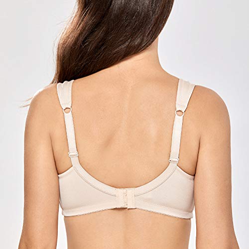 DELIMIRA - Sujetador de Copa Blanda Sin Aros Sin Relleno Talla Grande para Mujer Beige 105C