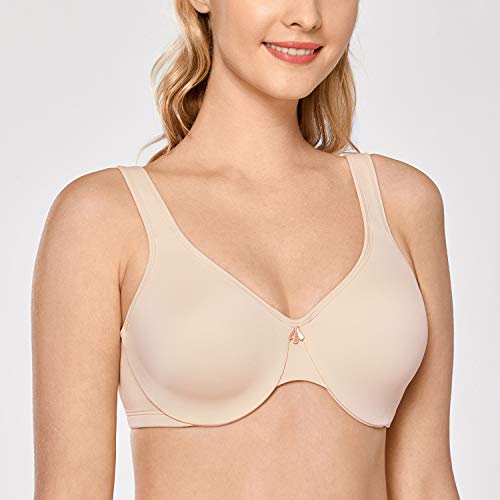 DELIMIRA - Sujetador Reductor Copa Completa con Aros Minimizador para Mujer Beige 90D