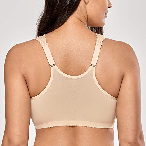 DELIMIRA - Sujetador Sin Aros en Encaje y Tela Suave Cierre Delantero para Mujer Beige 125E DELIMIRA - Sujetador Sin Aros en Encaje y Tela Suave Cierre Delantero para Mujer Beige 125E