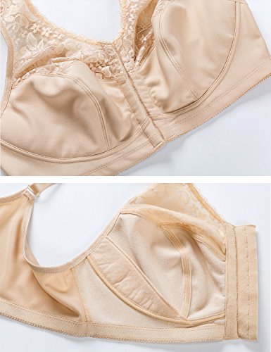 DELIMIRA - Sujetador Sin Aros en Encaje y Tela Suave Cierre Delantero para Mujer Beige 125E DELIMIRA - Sujetador Sin Aros en Encaje y Tela Suave Cierre Delantero para Mujer Beige 125E
