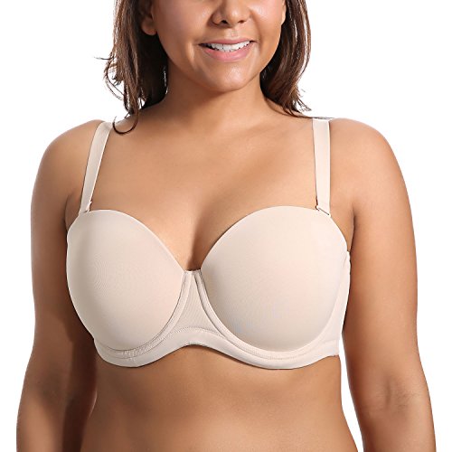 DELIMIRA - Sujetador sin Tirantes Tallas Grandes Push Up de Silicona para Mujer Beige 110E DELIMIRA - Sujetador sin Tirantes Tallas Grandes Push Up de Silicona para Mujer Beige 110E