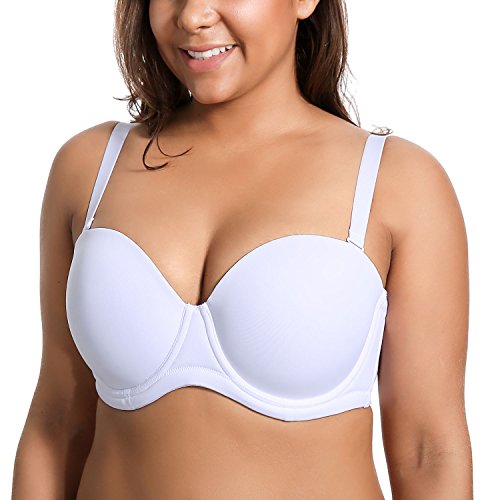 DELIMIRA - Sujetador sin Tirantes Tallas Grandes Push Up de Silicona para Mujer Blanco 110C