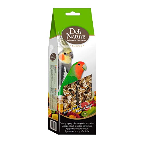 DELINATURE Barritas de Fruta y Miel para Agapornis y Cotorritas, 2 uds. de 130 g, Pájaros